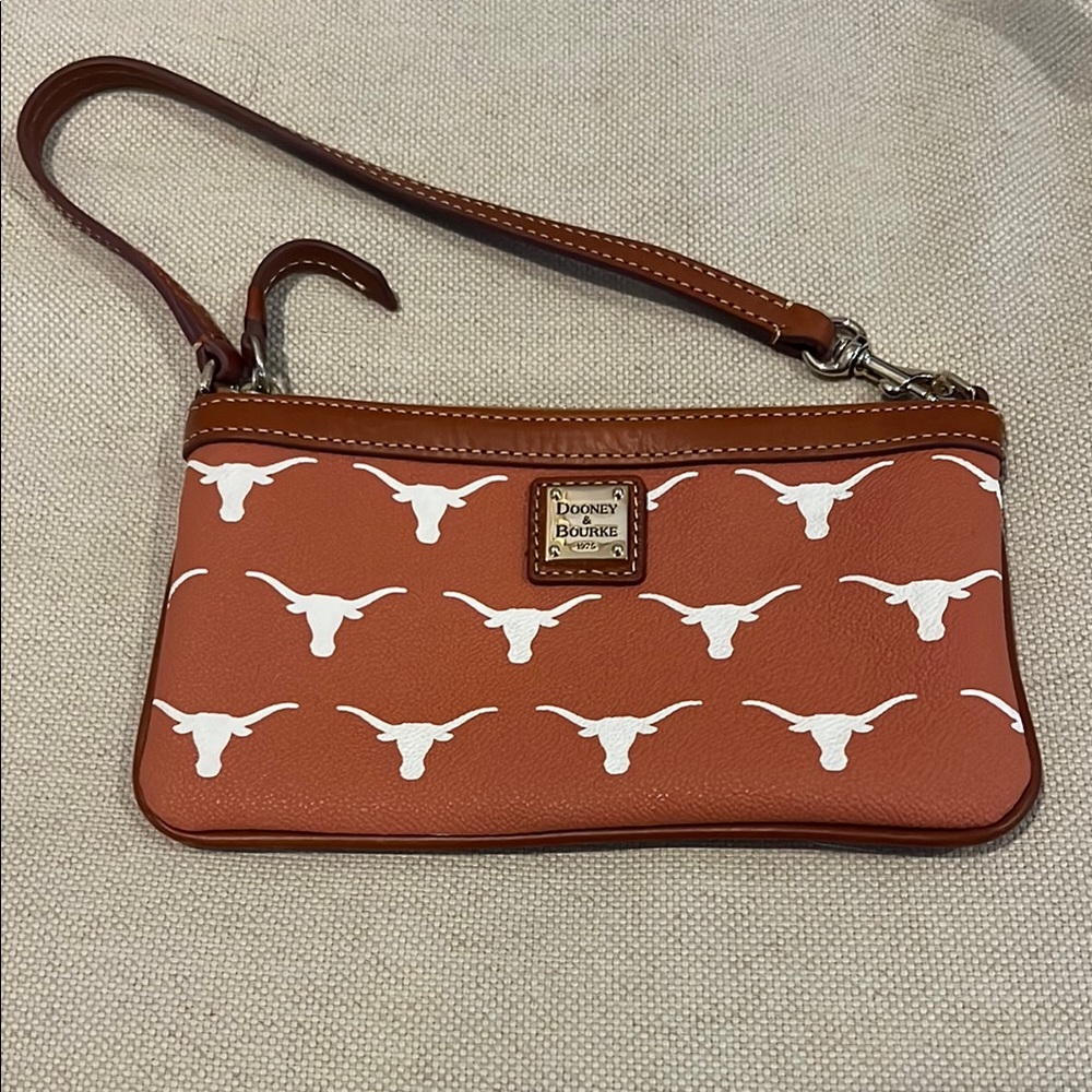 Dooney & Bourke Brown Wristlet with White Longhorns